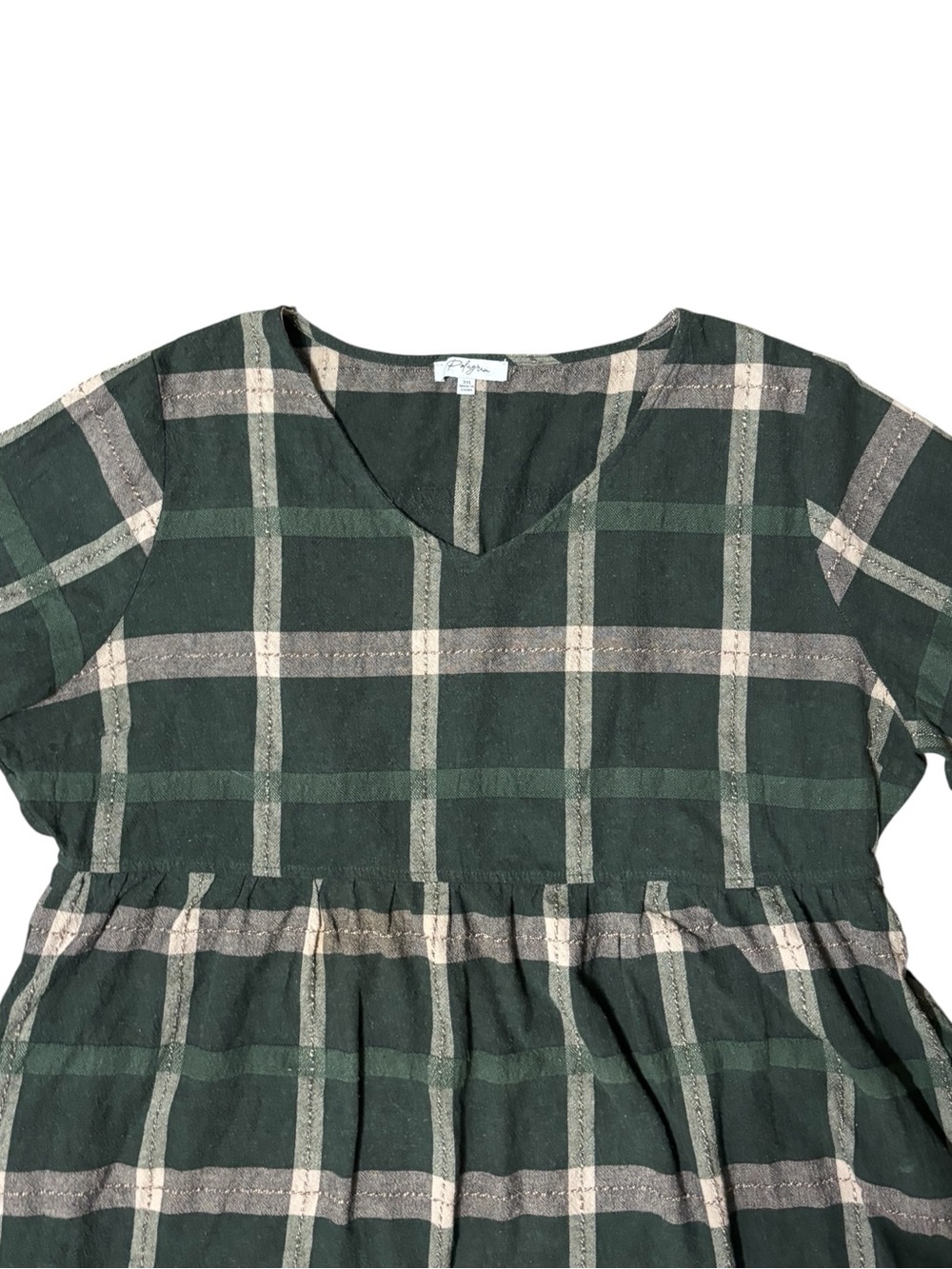 Polagram 3XL Green Windowpane Plaid Cotton Dress | Cottagecore | Pockets - Picture 8 of 13